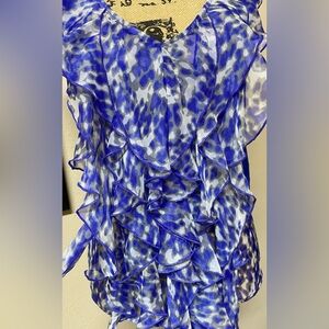 New York & Company Vibrant Blue Animal Print Ruffle Blouse NWT!